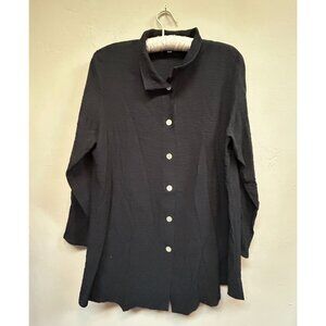 Christopher Calvin Womens Button Front Shirt Top Medium Black Long Sleeve Casual